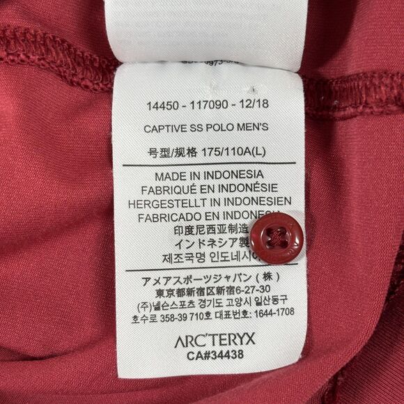 Arc'teryx Captive Polo Shirt Men's Large Red Performance Stretch Gorpcore Hiking - Picture 8 of 8